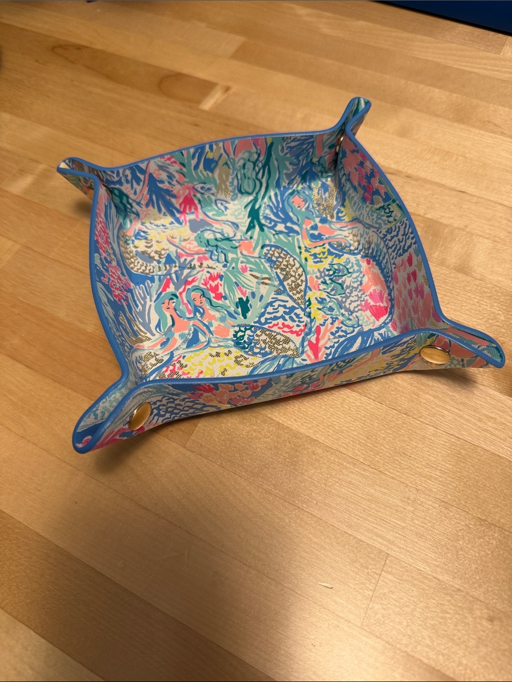 Lily Pulitzer Mermaid Catchall Tray Blue Collapsible snap nightstand bedside